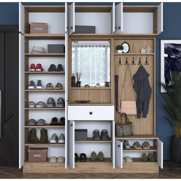 Mendy hallmbel 180 cm med overskap - Hvit/valntt