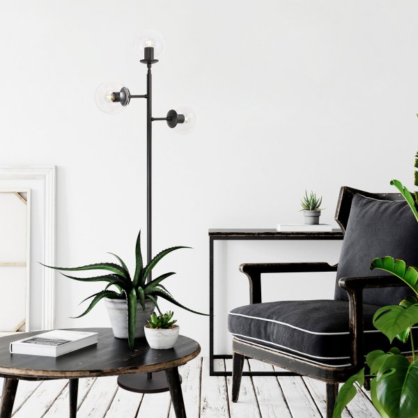 Atlas gulvlampe, klar - Svart