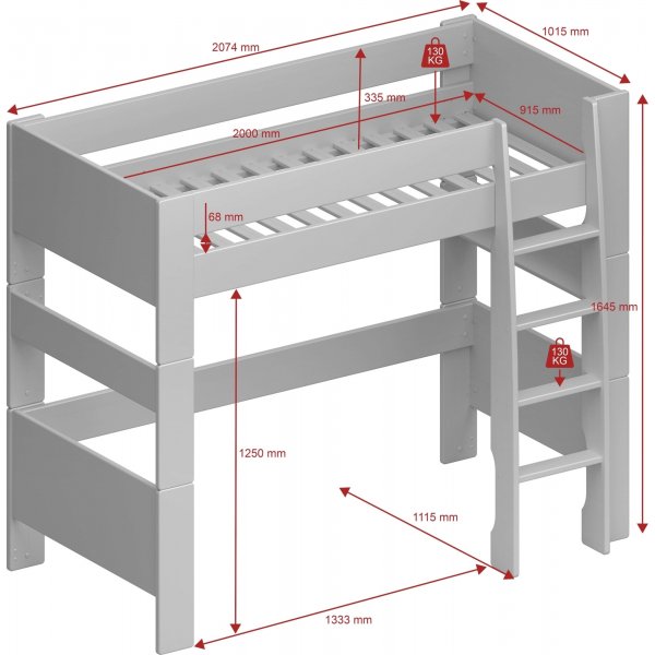 For barn h�y loftseng 90 x 200 cm - Whitewash