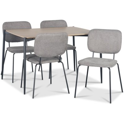 Lokrume spisegruppe med bord på 120 cm i lyst tre + 4 stk Lokrume grå stoler