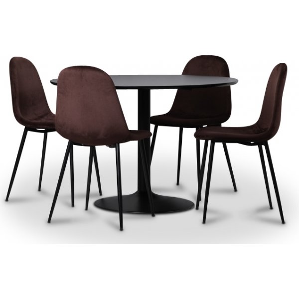 Seat Spisegruppe, spisebord med 4 stk Carisma flyelsstoler - Sort/Bordeaux