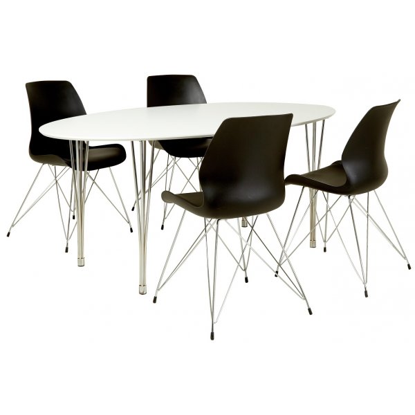 Brick ovalt spisebord 180 cm - Hvit / Krom Brick ovalt spisebord 180 cm - Hvit / Krom