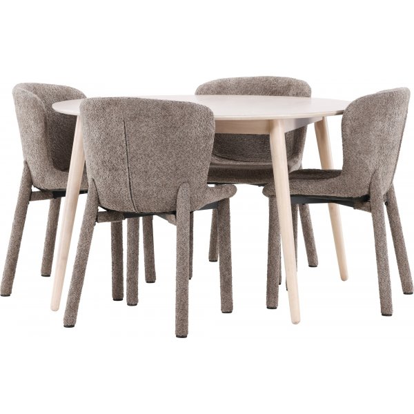 Spisebord Flora med 4 Astoria stoler - Brun/hvitkalket Spisebord Flora med 4 Astoria stoler - Brun/hvitkalket