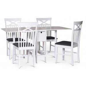 Sandhamn spisegruppe; Klaffbord med 4 Sofiero-stoler med kryss i ryggen