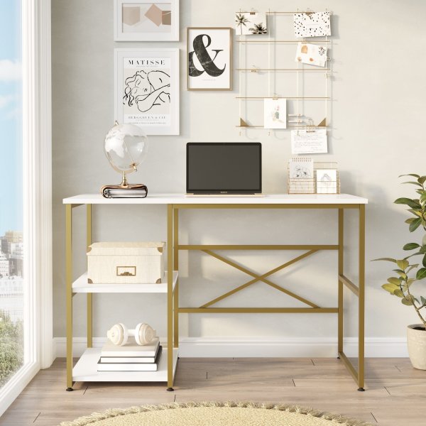 Voyage skrivebord 23, 120 x 60 cm - Hvit/gull Voyage skrivebord 23, 120 x 60 cm - Hvit/gull
