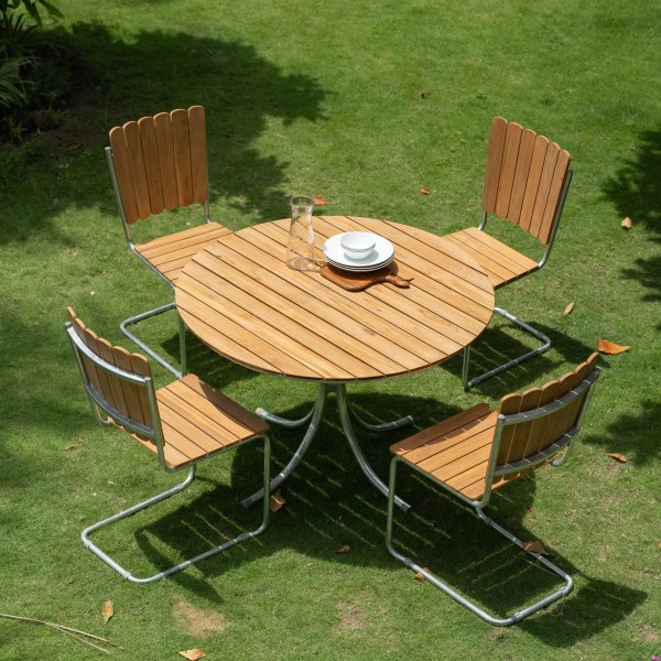 Teakstol med galvanisert stål, stabelbar - Möllan Teakstol med galvanisert stål, stabelbar - Möllan