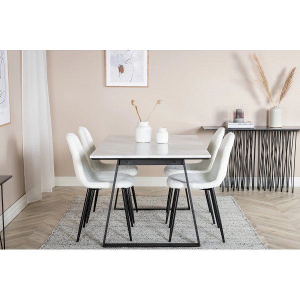 Kvarnbacken spisebord, 140 cm - Mrk marmor/svart