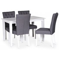 Sandhamn spisegruppe; 120 cm bord med 4 Crocket spisestoler i grått stoff
