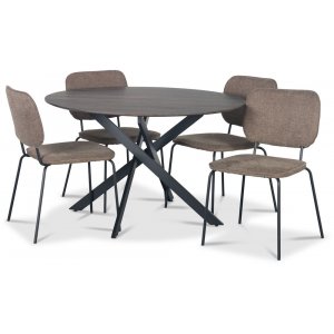 Hogrän spisegruppe Ø120 cm bord i mørkt tre + 4 stk Lokrume brune stoler Hogrän spisegruppe Ø120 cm bord i mørkt tre + 4 stk Lokrume brune stoler
