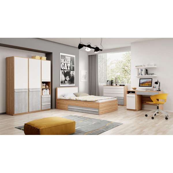 Plano sengeramme 120 x 200 cm - Nash eik/hvit/gr