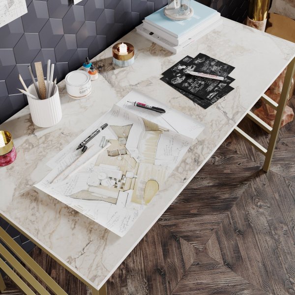 Tuna skrivebord - Gull/hvit