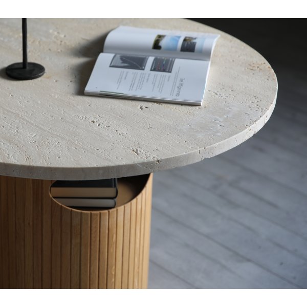 Arto rundt salongbord høyde 60 cm - Eik / Travertin Arto rundt salongbord høyde 60 cm - Eik / Travertin
