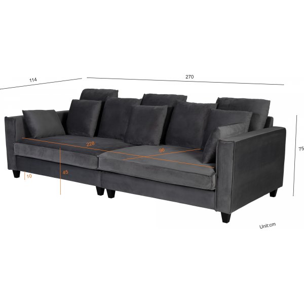 Brandy Lounge - 4-seters sofa XL (sølvgrå fløyel) Brandy Lounge - 4-seters sofa XL (sølvgrå fløyel)