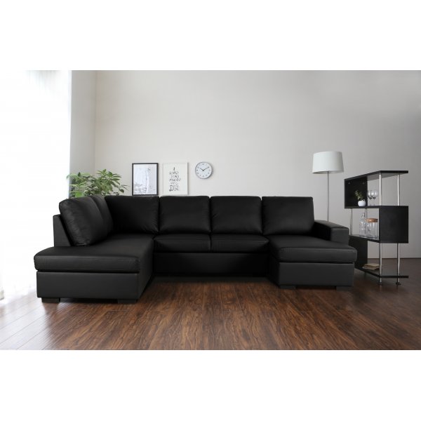 Solna U-sofa A3D - Resirkulert skinn + M?belrengj?ring