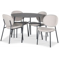 Tofta spisegruppe Ø100 cm bord i betongimitasjon + 4 stk Tofta beige stoler Tofta spisegruppe Ø100 cm bord i betongimitasjon + 4 stk Tofta beige stoler