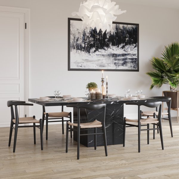 Berit spisestol - Svart / Flettet sete