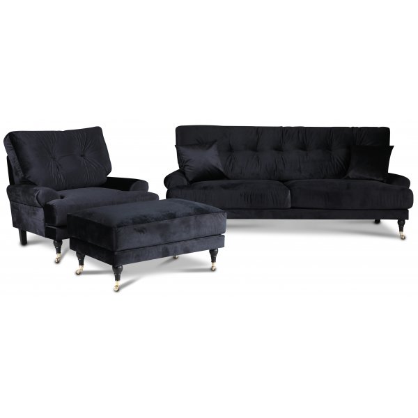 Adena 3-seters sofa - Svart fløyel Adena 3-seters sofa - Svart fløyel