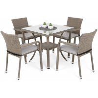 Spisegruppe Sumba bord + 4 stoler & seteputer - Beige melert Spisegruppe Sumba bord + 4 stoler & seteputer - Beige melert