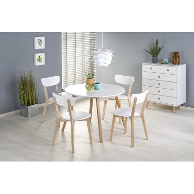 Caliss rundt uttrekkbart hvitt bord 102 + 40 cm