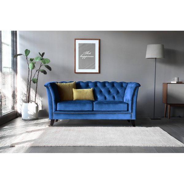 Milton Chesterfield 2-seter - Mrk bl Flyel