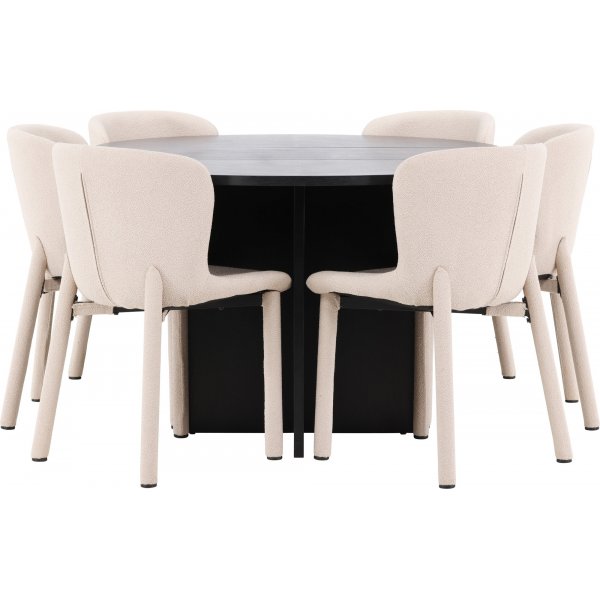 Spisebord Strada med 6 Astoria stoler - Beige/svart + 6.00 x Stolpute Spisebord Strada med 6 Astoria stoler - Beige/svart + 6.00 x Stolpute