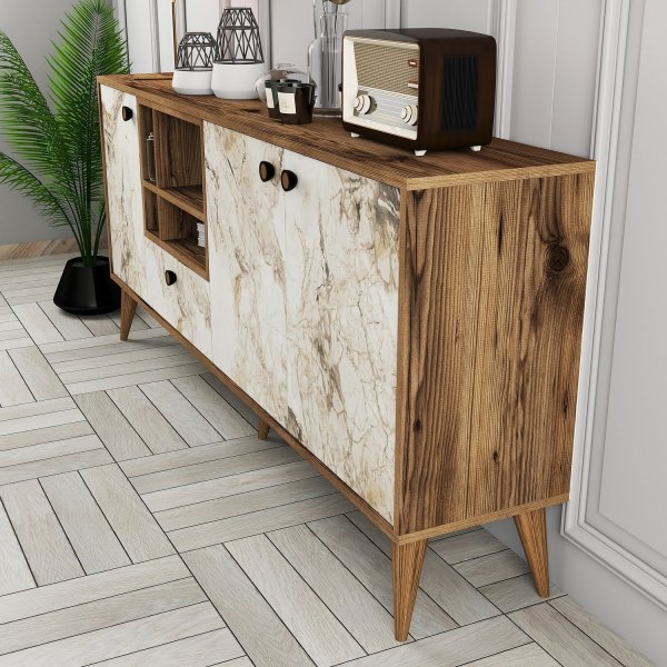 Nappa skjenk - Hvit marmor/valn�tt