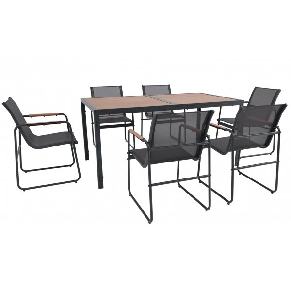 Lagun spisestuesett 6 stoler med bord - Utegruppe Sort / trebilde