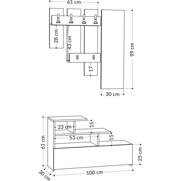 Vesty gangmøbel - Lys mokka/turkis Vesty gangmøbel - Lys mokka/turkis