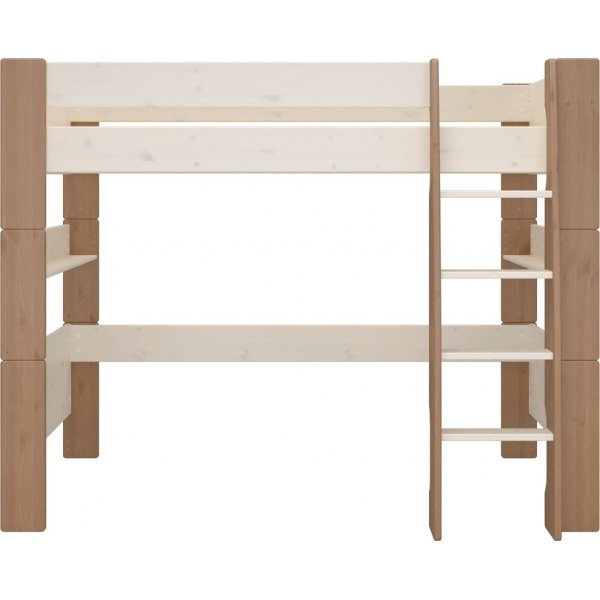 For barn hy loftseng 90 x 200 cm - Hvitkalket/gr/brun