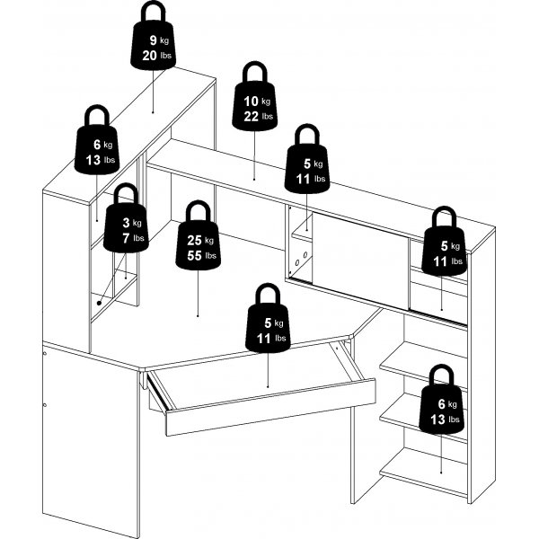 Function Plus skrivebord 138,4 x 101,6 x 141,1 cm - Hvit/eik