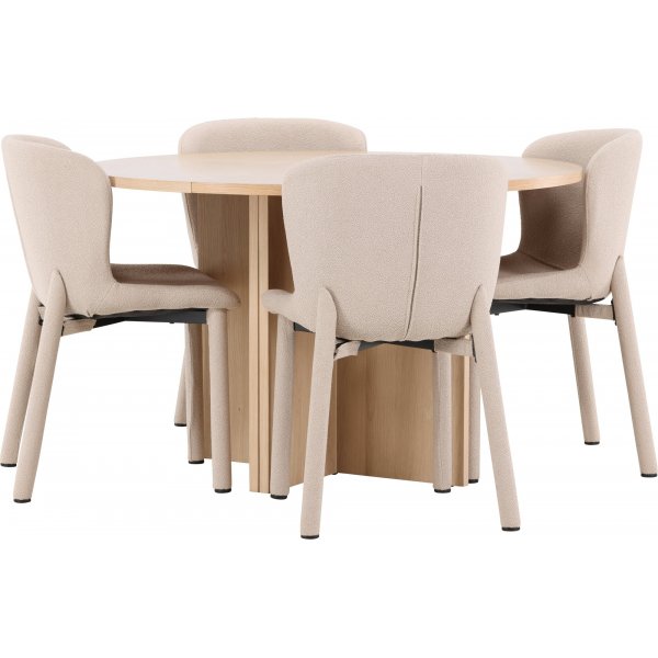 Spisebord Strada med 4 Astoria stoler - Beige/hvitvask Spisebord Strada med 4 Astoria stoler - Beige/hvitvask