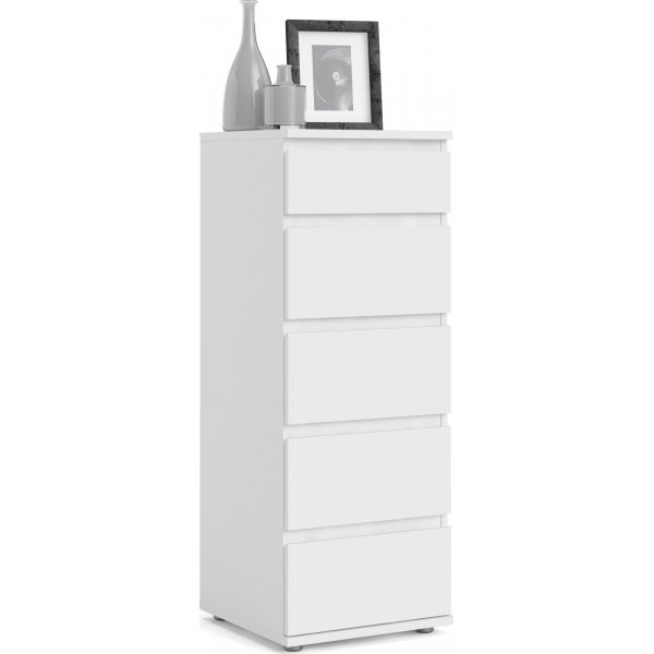 Nova kommode hvit med 5 skuffer 40 cm bred og 106,5 cm høy + Møbelføtter Nova kommode hvit med 5 skuffer 40 cm bred og 106,5 cm høy + Møbelføtter