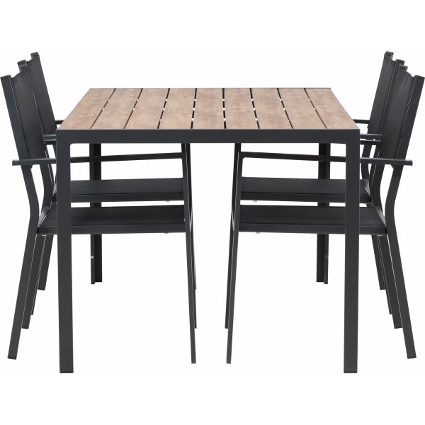 Matvaregruppen i Chania; 6 stoler med bord 205 x 90 cm - Svart/natur Matvaregruppen i Chania; 6 stoler med bord 205 x 90 cm - Svart/natur