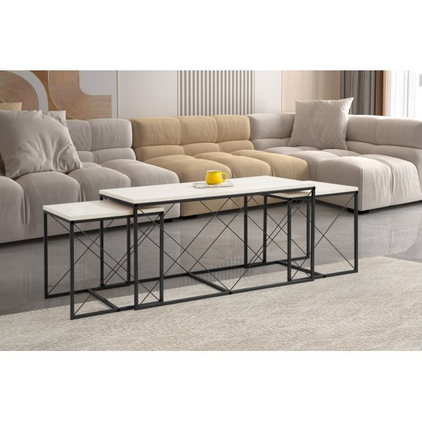 Defne salongbordsett - Sort/marmor Defne salongbordsett - Sort/marmor