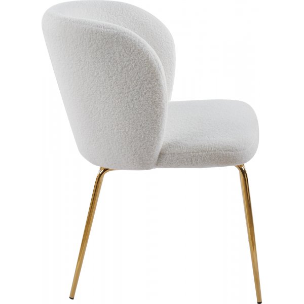 Spisegruppe Lanzo Ø120 cm marmorbeige med 4 stoler i bouclé og messingben Spisegruppe Lanzo Ø120 cm marmorbeige med 4 stoler i bouclé og messingben