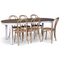 Skagen spisegruppe; spisebord 160/210x90 cm - Hvit / brunoljet eik med 6 stk Danderyd No.18 stoler whitewash