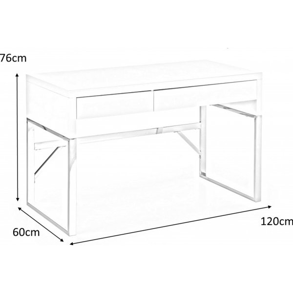 Caitlyn skrivebord i hvit h�yglans 120x60 cm forkrommede ben