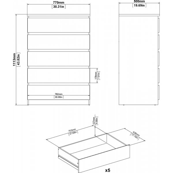 Naia kommode med 5 skuffer - Trffel