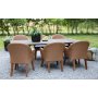 Oxford utendrs spisegruppe: brunsyret bord 220 cm, inkludert 6 stk. Valetta lenestoler i naturfarget kunstrotting
