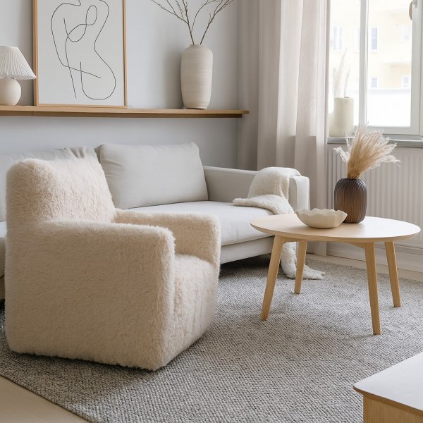 Fluffy beige lenestol
