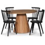 Cleo spisegruppe, rundt bord 110 cm, inkludert 4 stk. sorte Castor pinnestoler - Oljet eikefiner