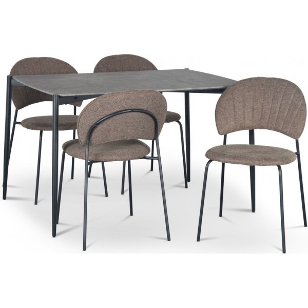 Lokrume spisegruppe med bord p 120 cm i betongimitasjon + 4 stk Hogrn brune stoler