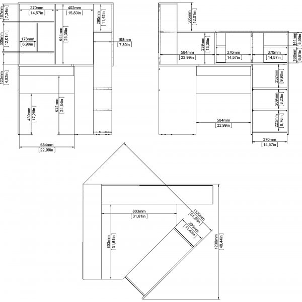 Function Plus skrivebord 138,4 x 101,6 x 141,1 cm - Hvit/eik