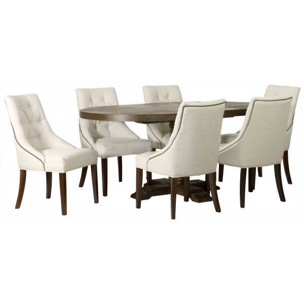 Spisegruppe: Lamier spisebord rundt + 6 st Tuva Europa beige stoler Spisegruppe: Lamier spisebord rundt + 6 st Tuva Europa beige stoler