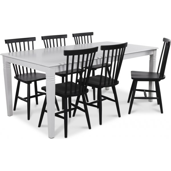 Mellby spisegruppe 180 cm bord med 6 stk sorte Karl Pinnstolar