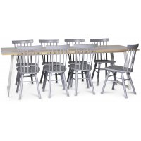 Edge spisegruppe; Spisebord i hvit HPL 240x90 cm med 8 grå Orust stokkstoler Edge spisegruppe; Spisebord i hvit HPL 240x90 cm med 8 grå Orust stokkstoler
