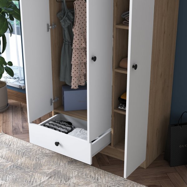 Mendy garderobeskap 90 cm - Valnøtt/hvit Mendy garderobeskap 90 cm - Valnøtt/hvit