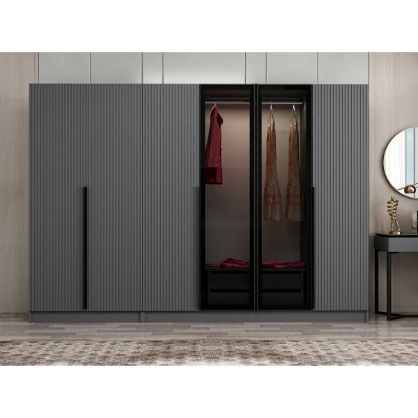 Cikani garderobe med speildør 225x52x210 cm - Antrasitt Cikani garderobe med speildør 225x52x210 cm - Antrasitt