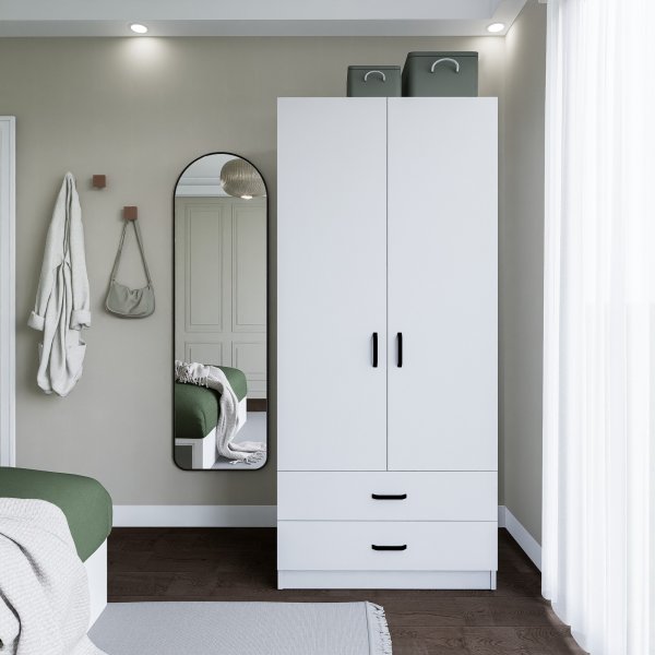 Yaman garderobe 80 x 47 x 182 cm - Matt hvit Yaman garderobe 80 x 47 x 182 cm - Matt hvit