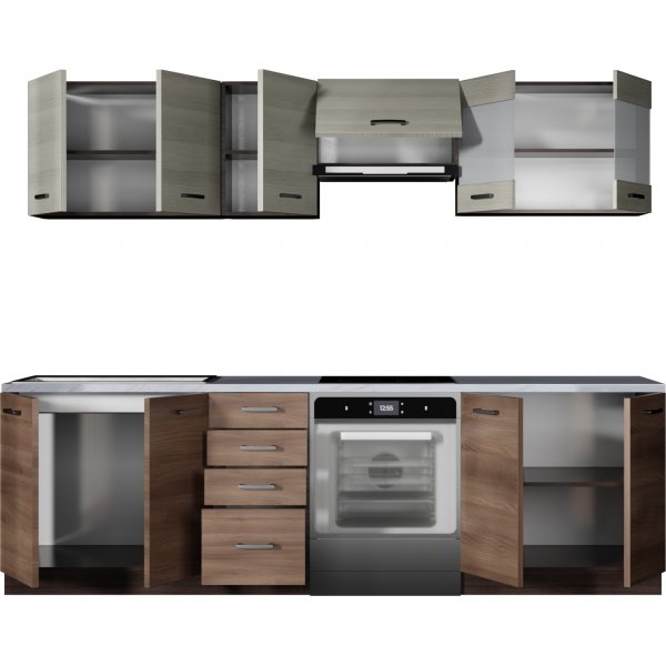 Amanda komplett kjøkken 260 cm - Mørk brun/navara eik/wenge/granitt Amanda komplett kjøkken 260 cm - Mørk brun/navara eik/wenge/granitt